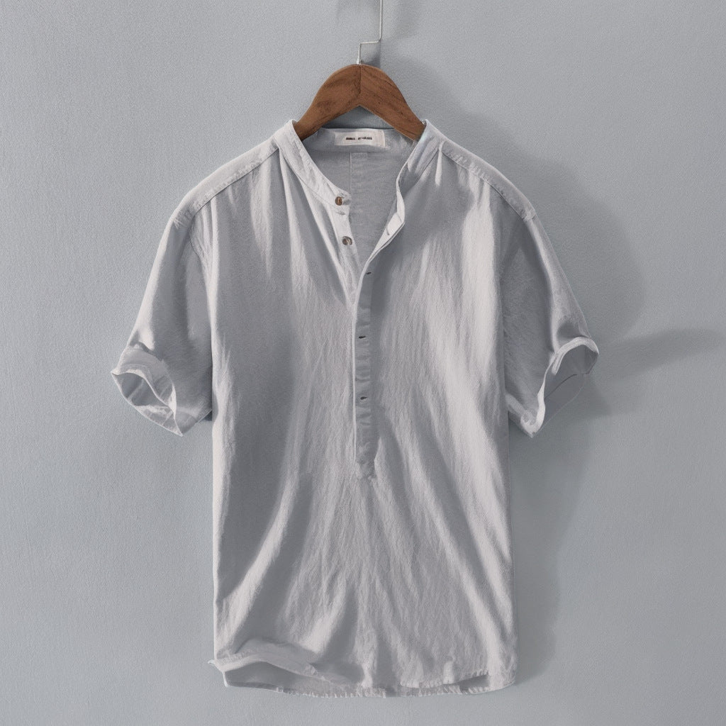 Simple cotton and linen casual men's shirt pullover handsome loose youth shirt