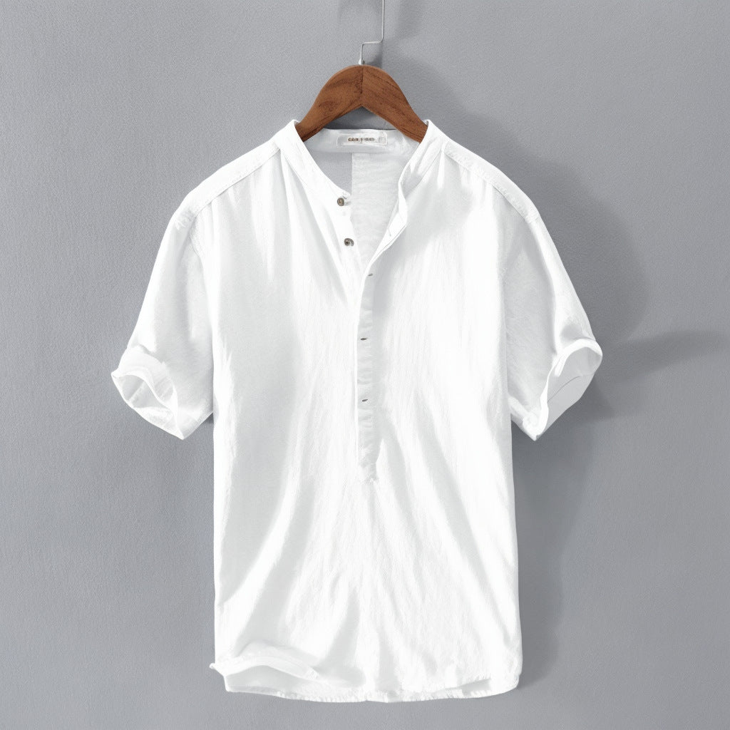 Simple cotton and linen casual men's shirt pullover handsome loose youth shirt